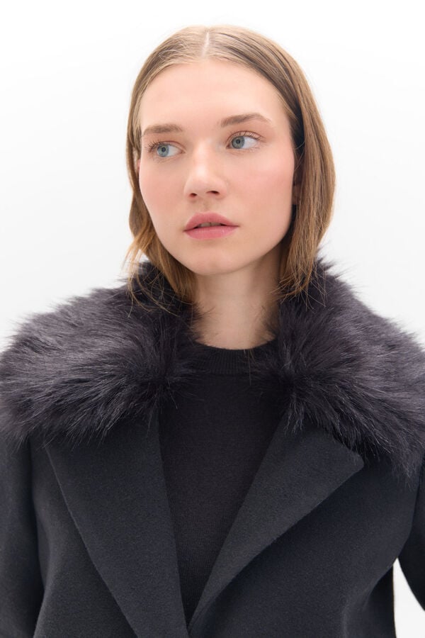 Cortefiel Faux fur coat at the collar Black