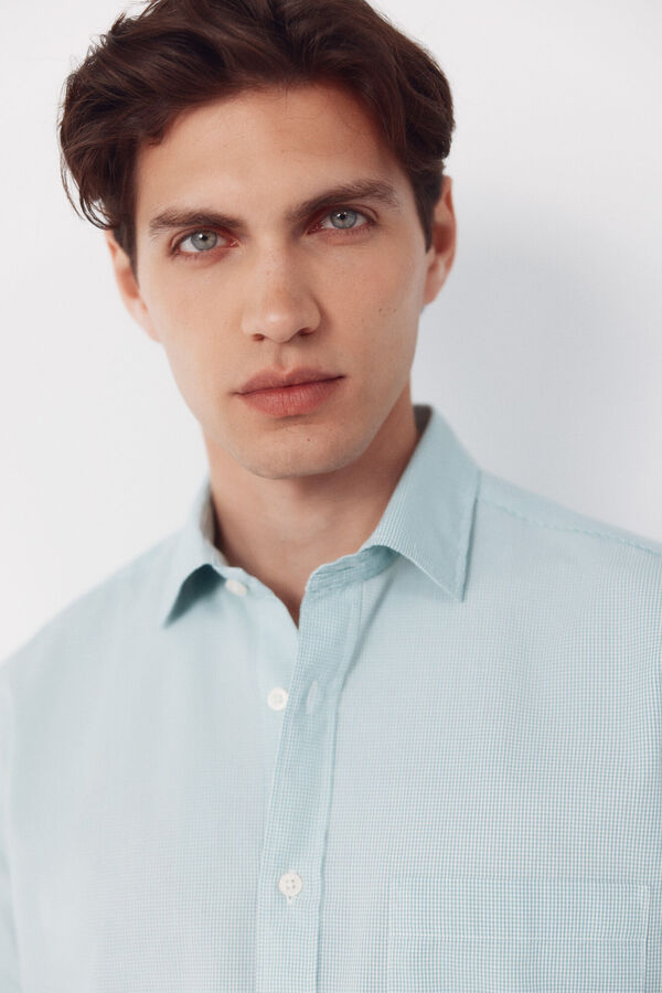 Cortefiel Gingham short sleeve shirt Green