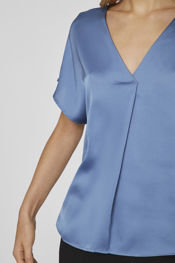 Cortefiel Satin-finish short-sleeved blouse Blue