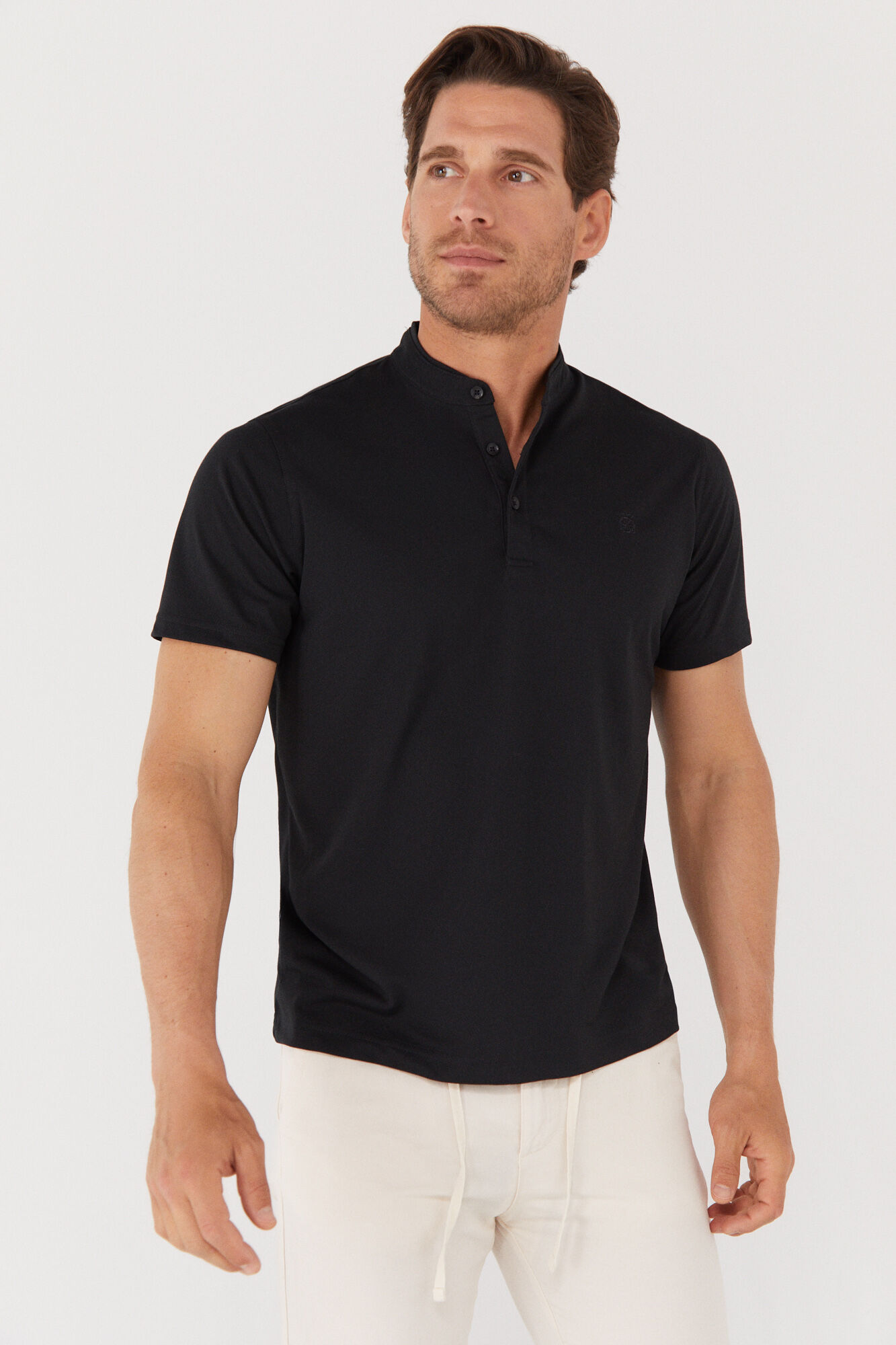 Mandarin collar sale piqué shirt
