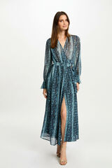 Cortefiel Long wrap dress Printed blue