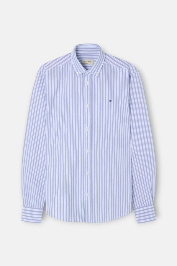 Silbon Bicolour striped oxford sport shirt Blue