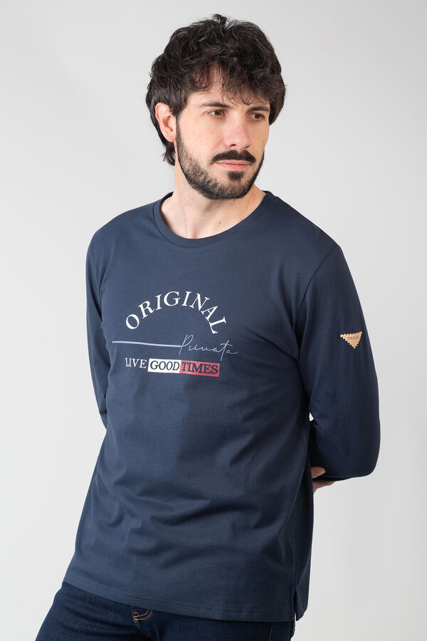 Privata Camiseta punto liso manga larga Azul marino