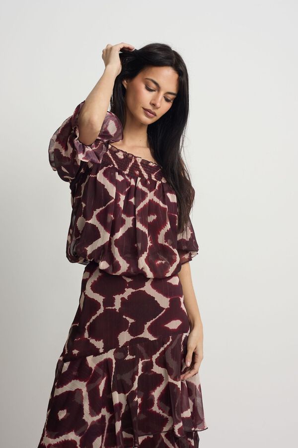 Silbon Long ruffled print skirt Printed brown