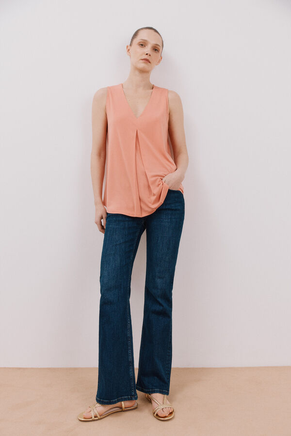 Cortefiel Long pleated top Coral