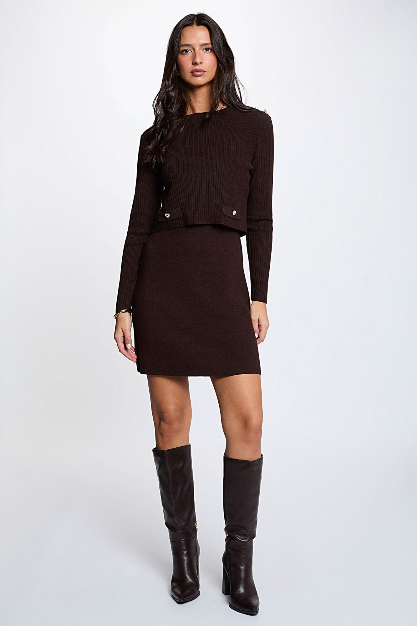 Morgan Vestido curto de malha efeito 2 em 1