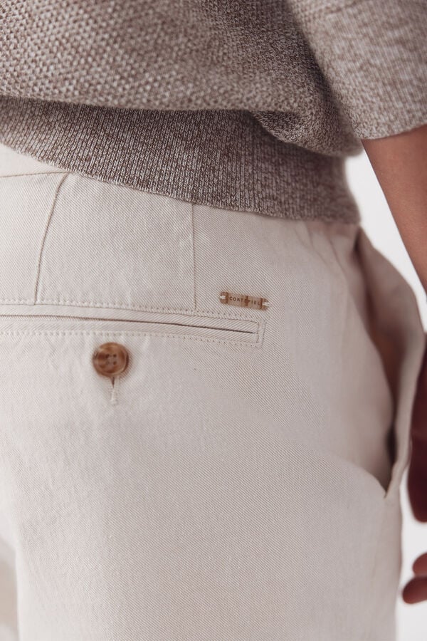 Cortefiel Regular cotton- linen chinos trousers Ivory