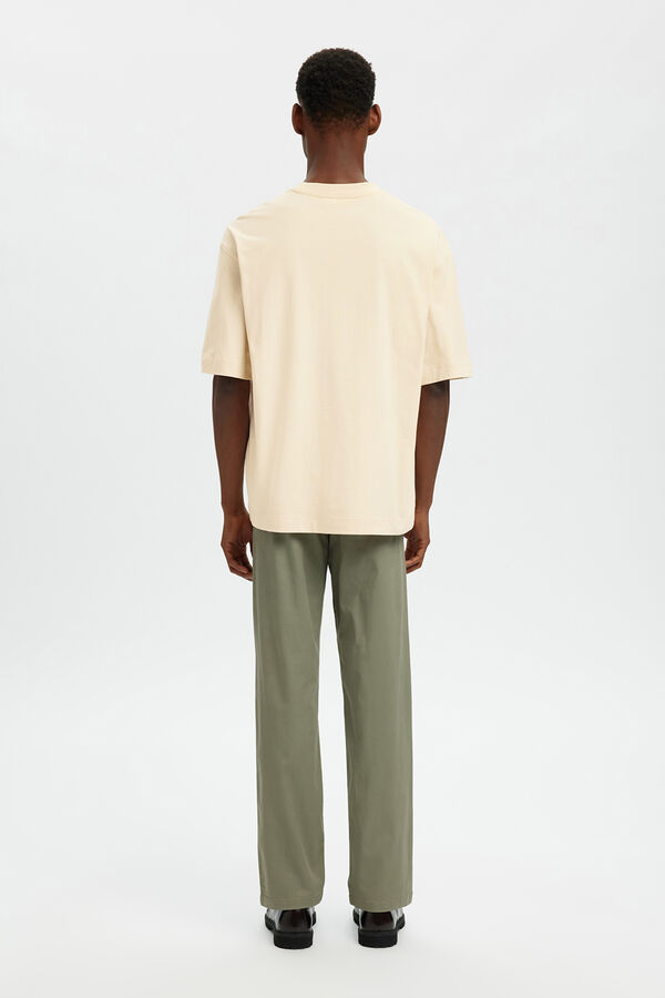 Selected T-shirt manga curta para homem relax estampado &agrave; frente Tostado