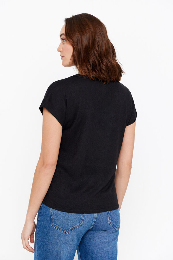 Cortefiel Embroidered braided cable knit top Black