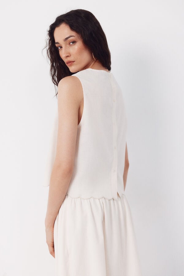 Cortefiel Embroidered top Printed beige