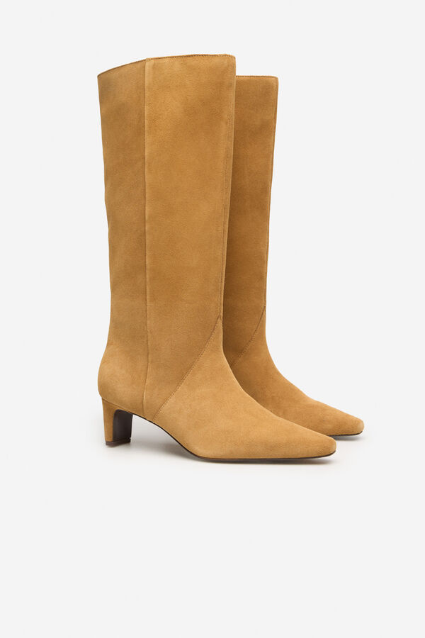 Cortefiel split leather heeled boot Brown
