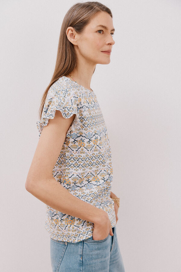 Cortefiel Essential ruffle t-shirt Printed beige
