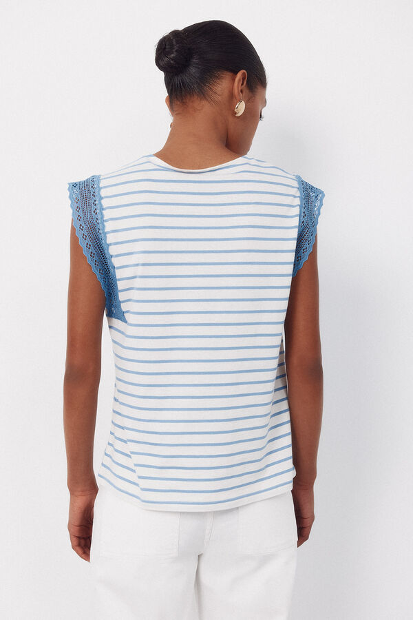 Cortefiel Guipure sleeve -shirt Blue