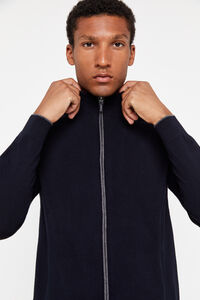 Cortefiel Cotton zip-up cardigan with cashmere Blue