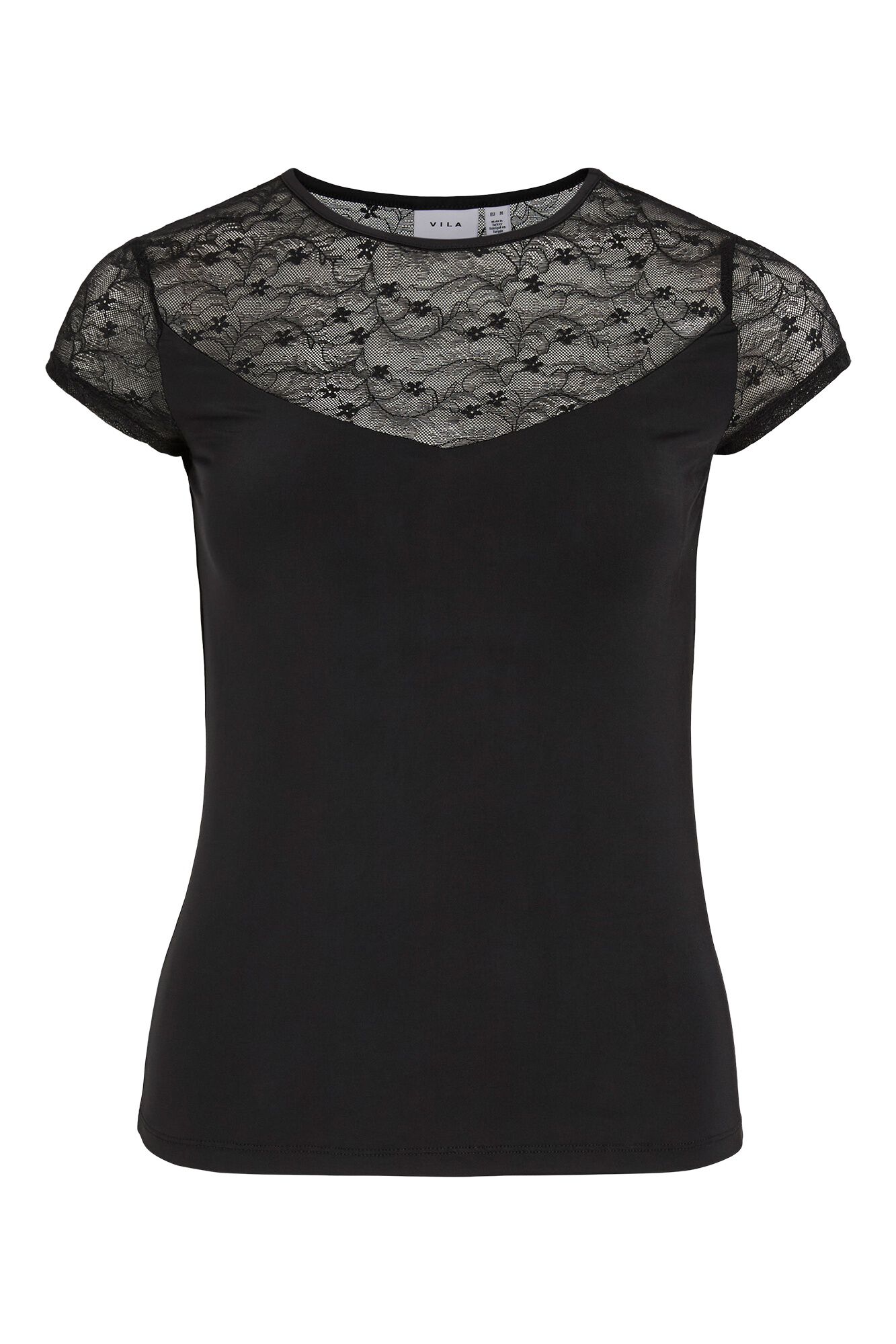 Vila T-shirt de manga curta em renda floral