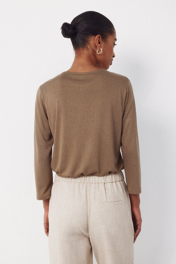 Cortefiel Hemstitch detail t-shirt Kaki