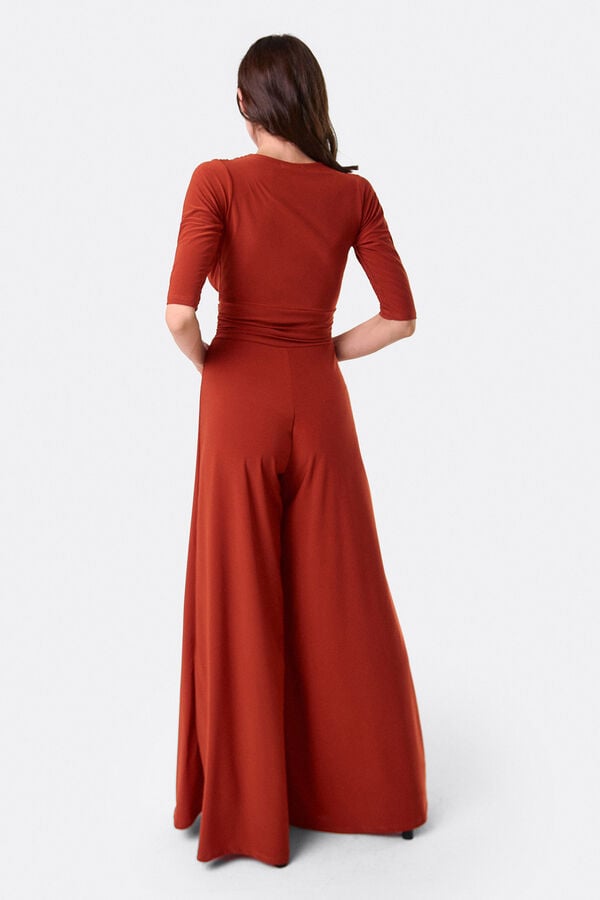 Cortefiel Long jumpsuit with knot Coral