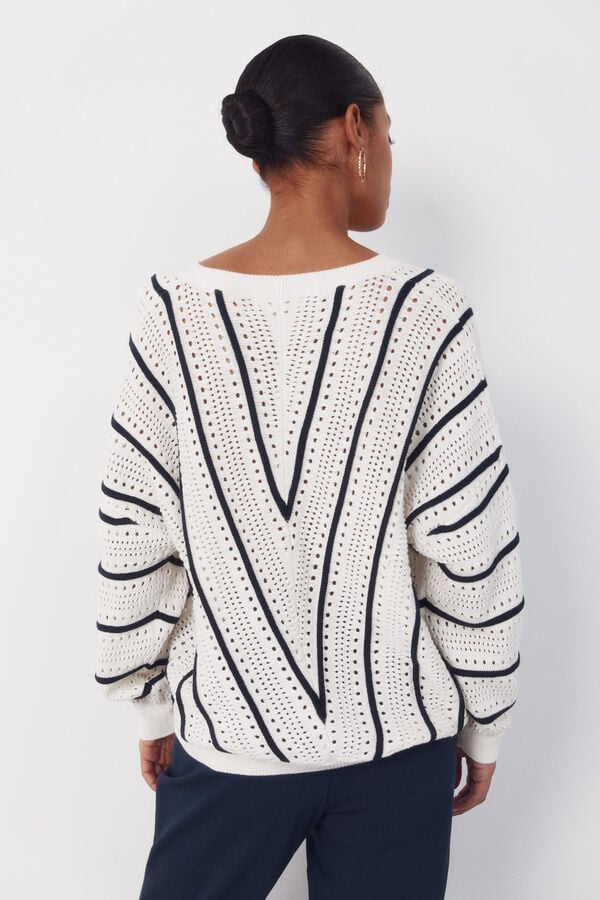 Cortefiel Striped openwork jumper Printed blue