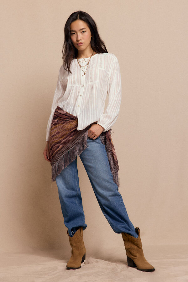 Slowlove Blusa de renda Ecru