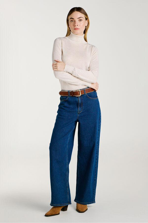 Vila Cinto de pele com costura Castanho