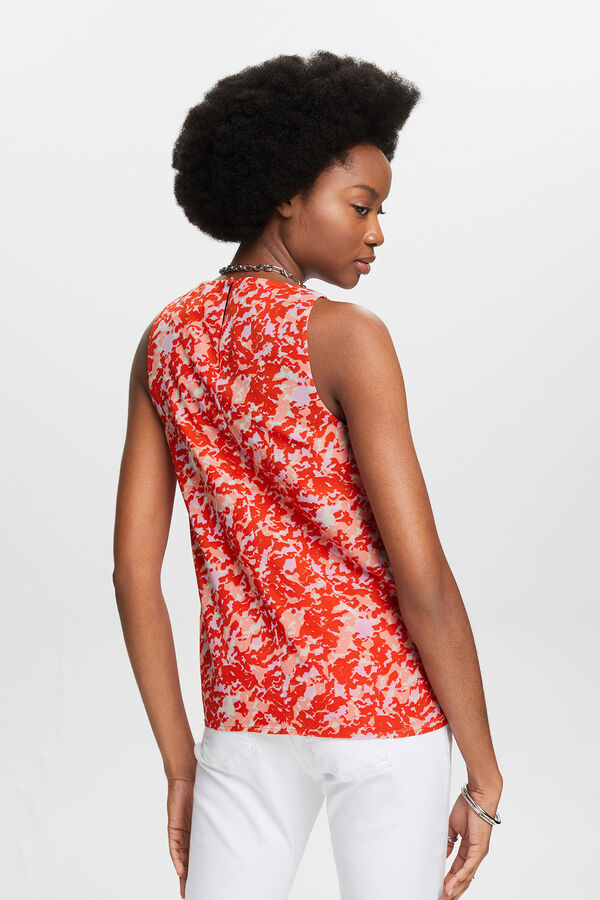 Cortefiel Printed chiffon sleeveless blouse Printed orange