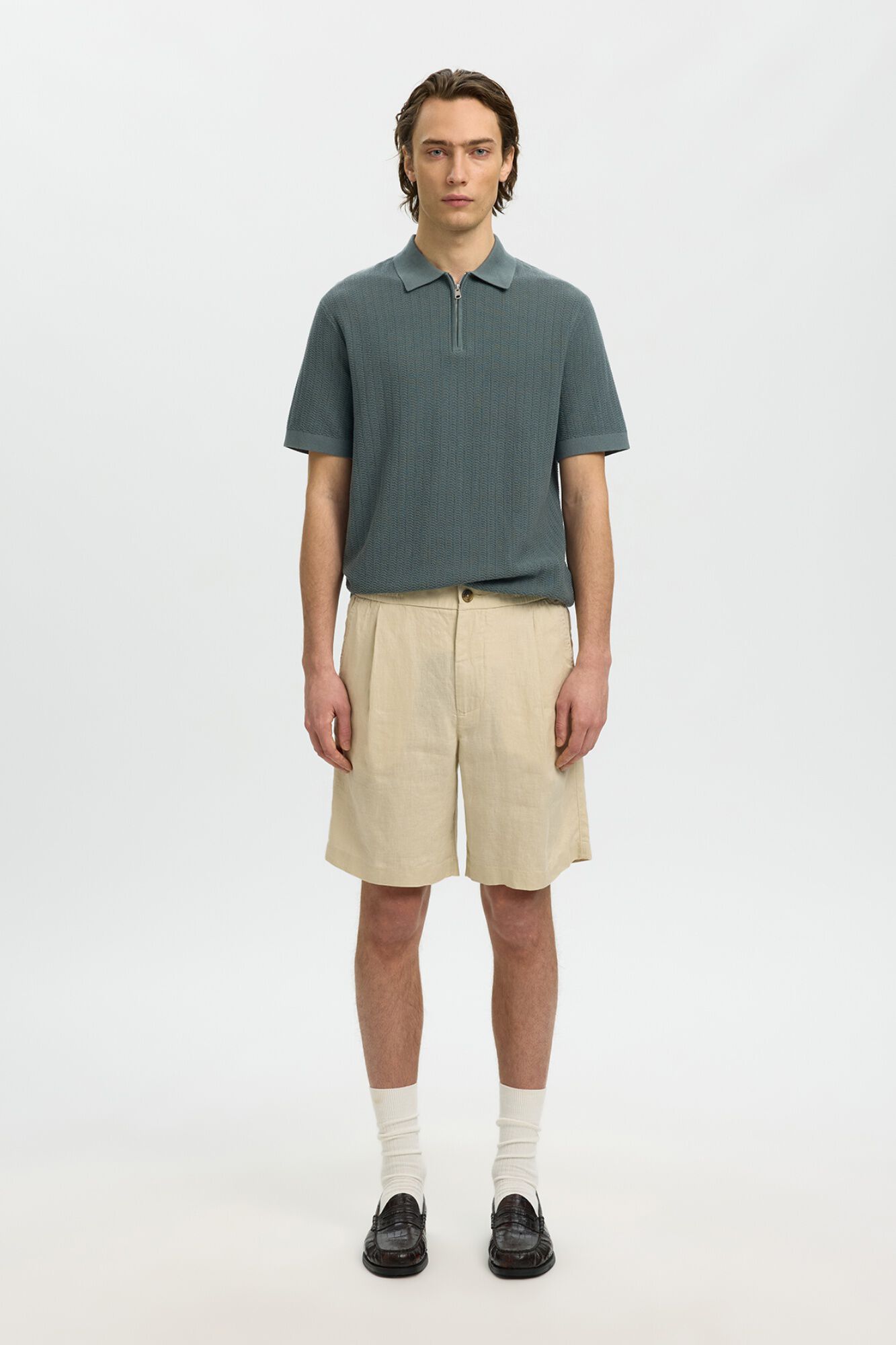 Selected Polo de punto con media cremallera