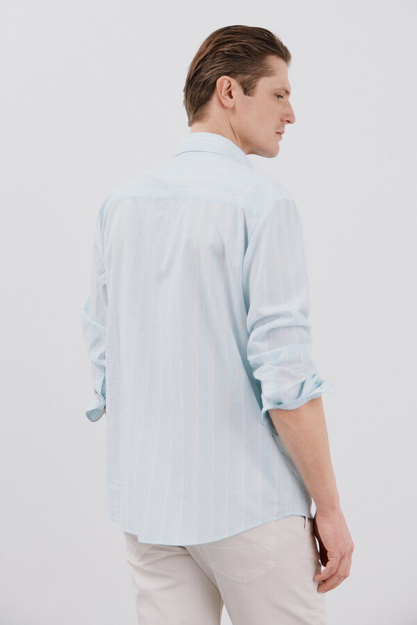Cortefiel Striped seersucker shirt Blue