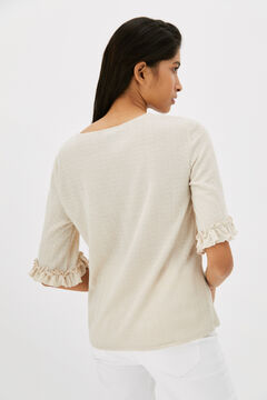 Cortefiel Textured T-shirt with buttons Stone