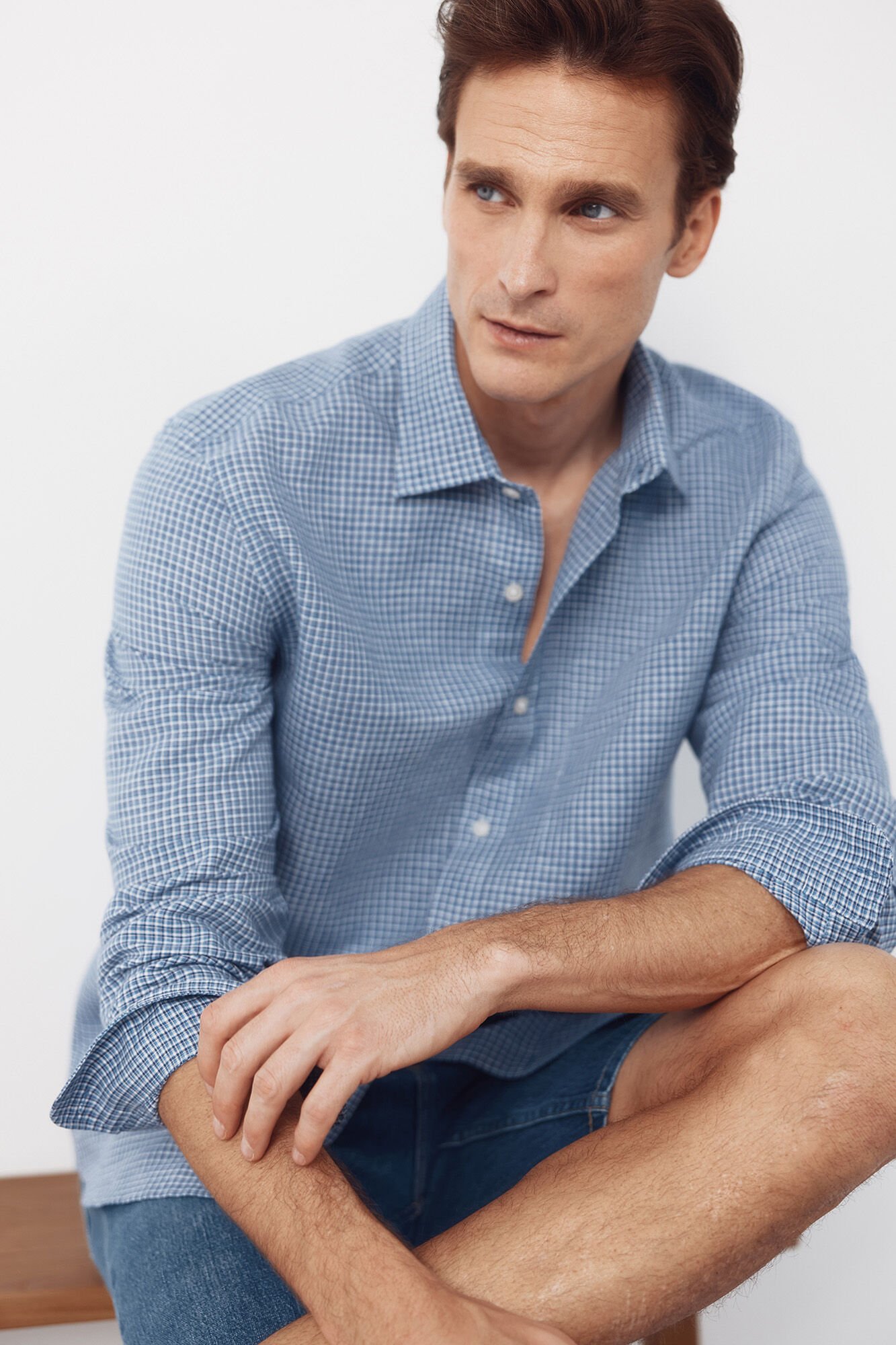 Cortefiel Plaid linen cotton shirt