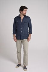 Cloking Camisa Guayabera 100% linho Azul