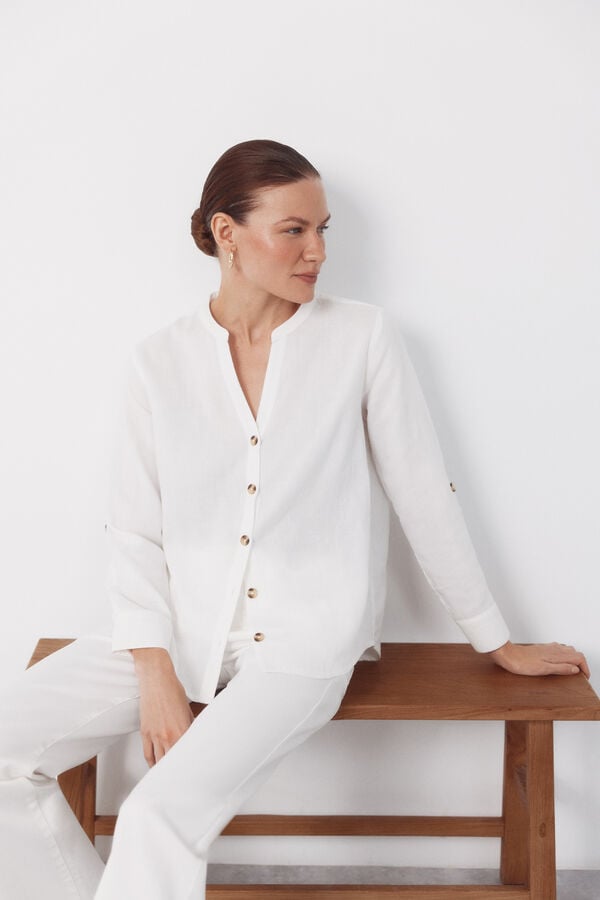 Cortefiel Mandarin collar shirt White