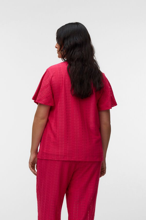Vero Moda Curve Top manga corta con bordados talla grande Fucsia