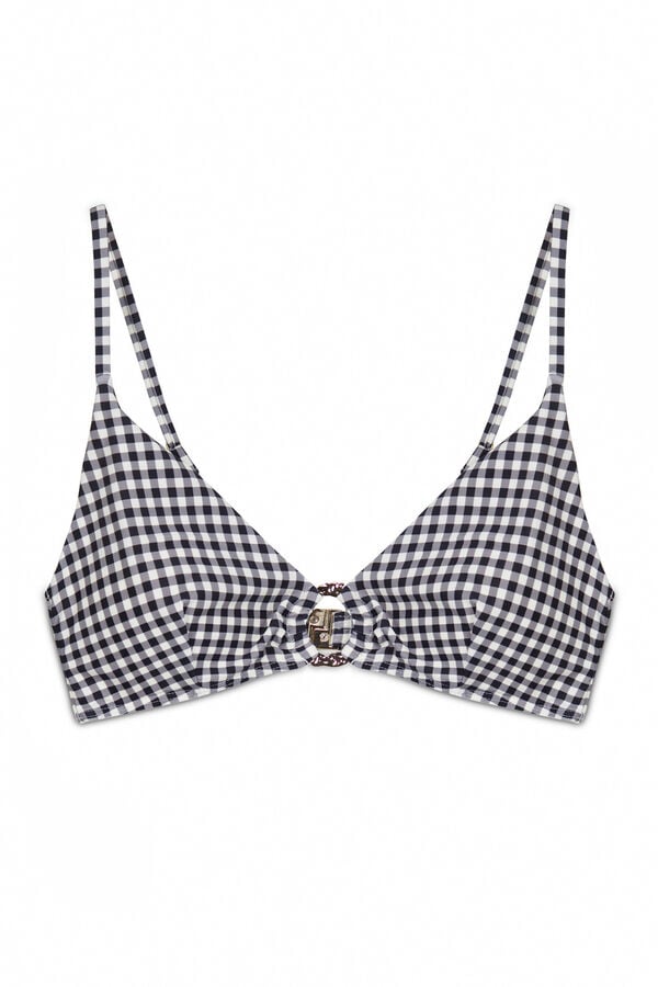 Cortefiel Gold ring bikini top Printed grey