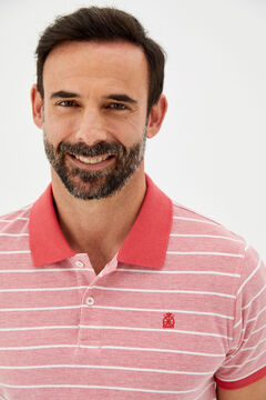 Cortefiel Striped short-sleeved Oxford polo shirt Coral