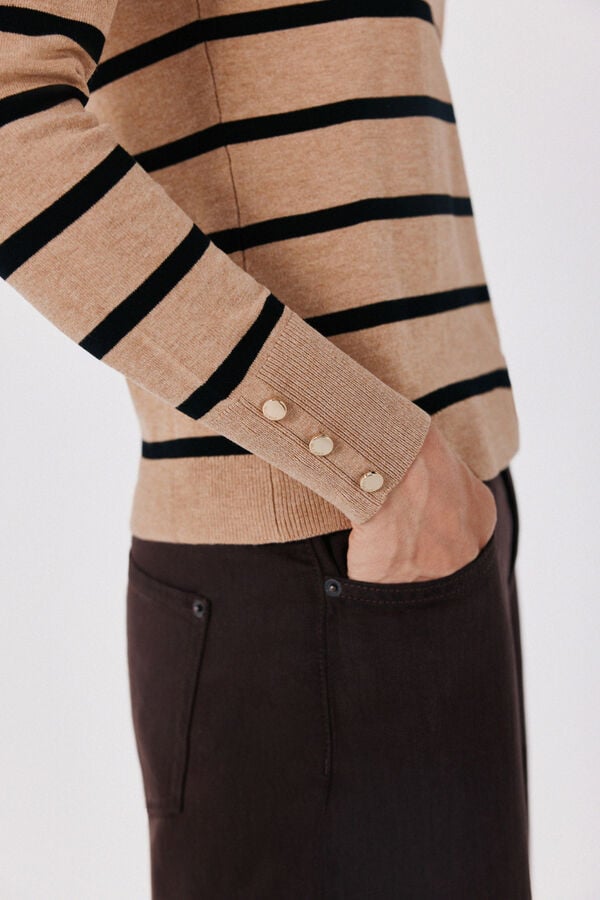 Cortefiel Striped fine knit jumper Nude