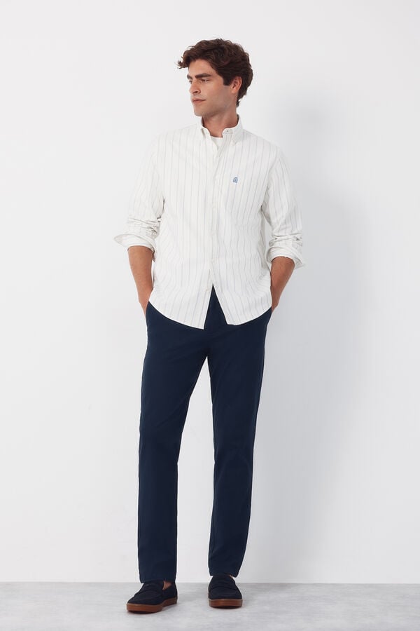 Cortefiel Regular cotton- linen chinos trousers Blue