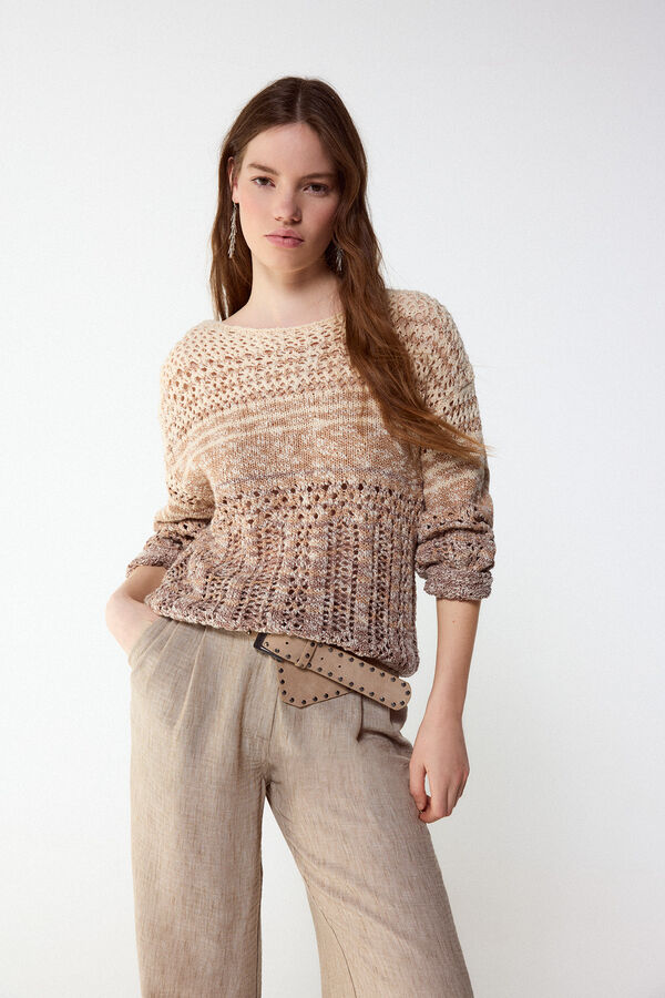 Slowlove Jersey punto calado Marr&oacute;n