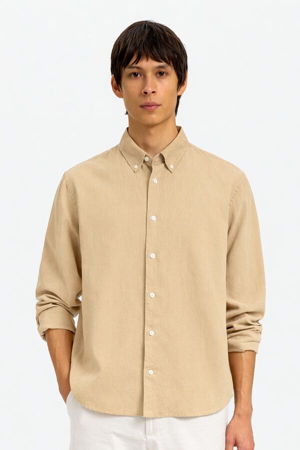 Selected Camisa de manga comprida em linho Tostado