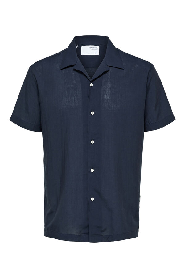 Cortefiel Camisa de manga corta confeccionada con tencel y algodón orgánico. Gris claro