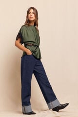 Slowlove Blusa de renda de cetim Verde