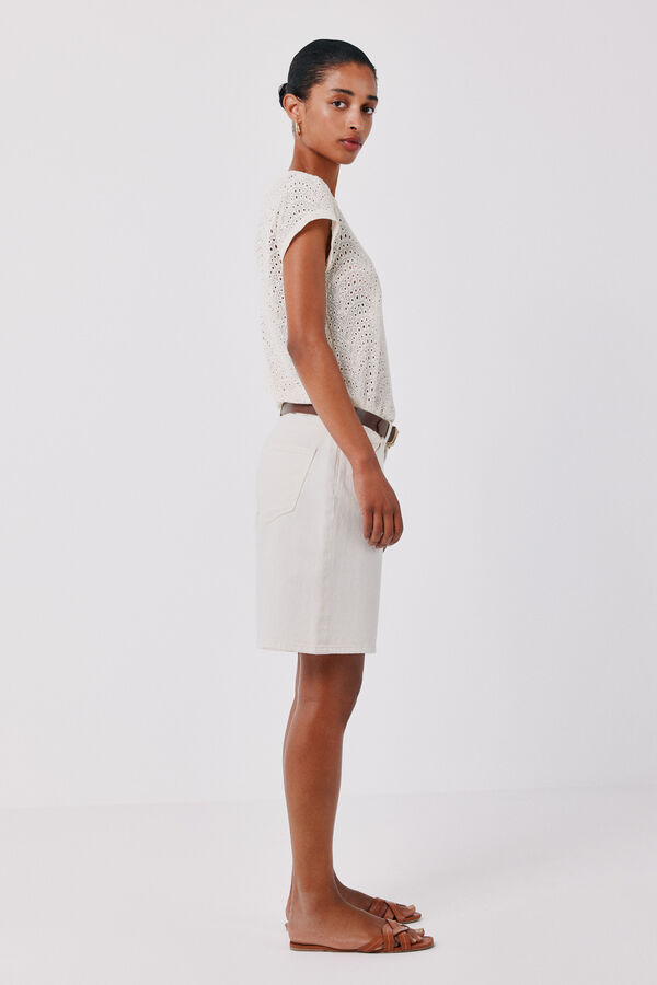 Cortefiel Embroidered crochet t-shirt Ivory