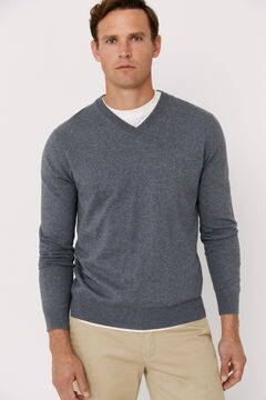 Cortefiel Basic cashmere V-neck jumper with tipping Grey