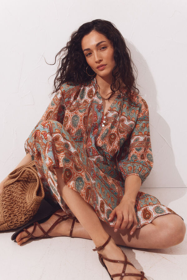 Cortefiel Wide printed kaftan Printed orange