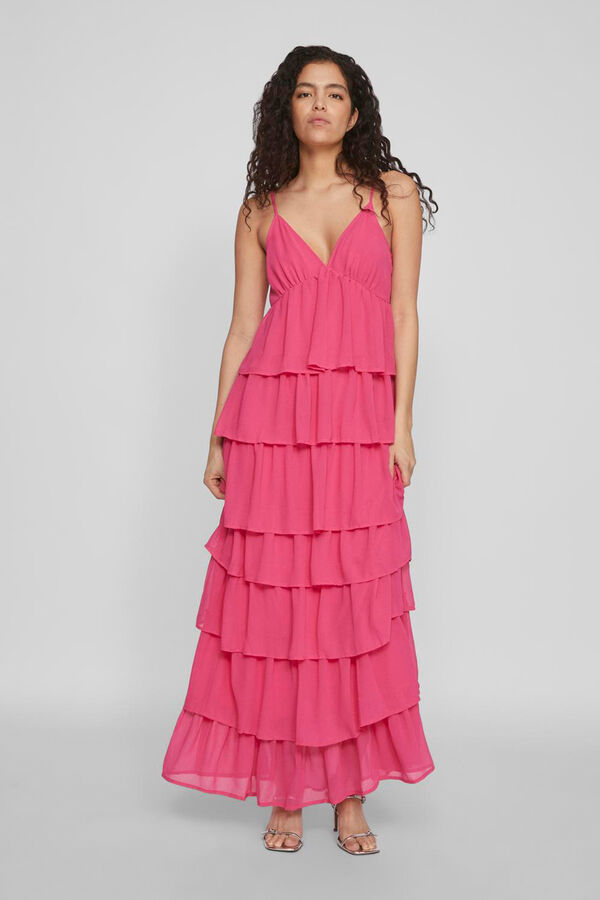 Cortefiel Long evening dress with ruffles Red