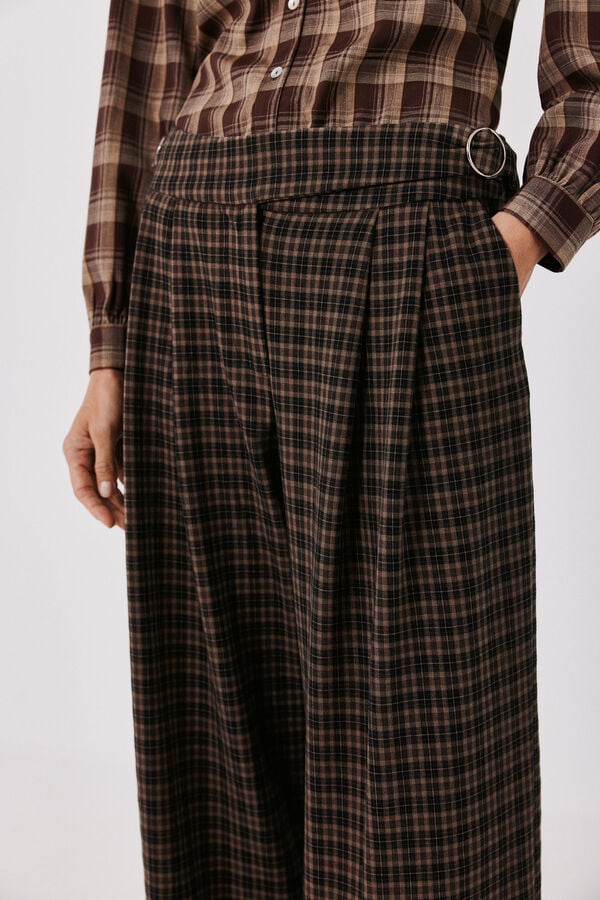 Cortefiel Women's plaid trousers Printed brown