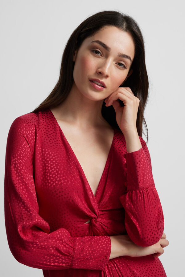 Silbon Vestido longo em jacquard com nó Vermelho