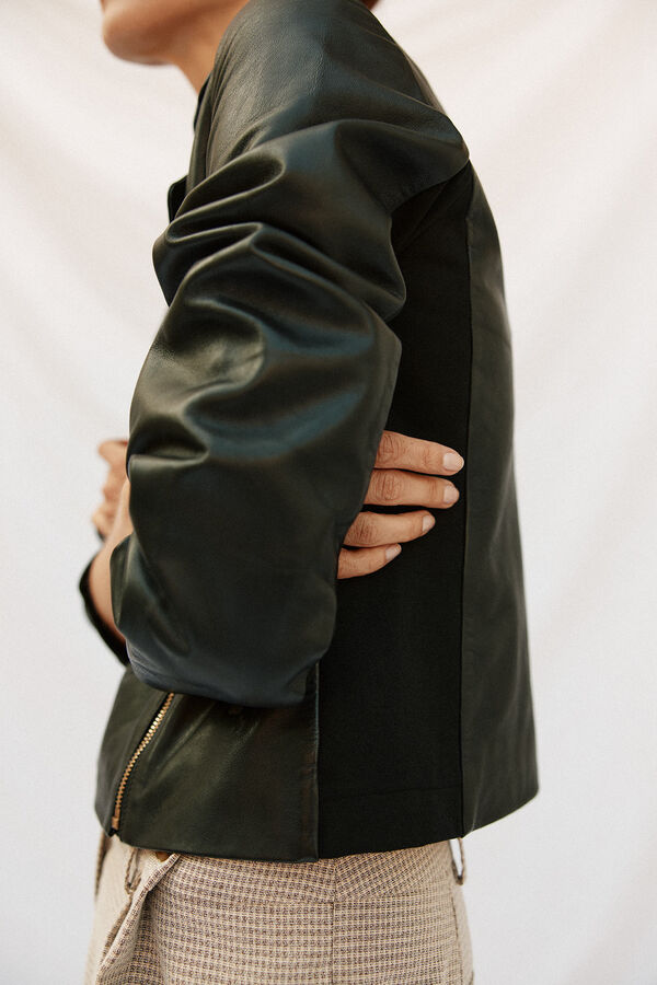 Cortefiel Leather biker jacket Black