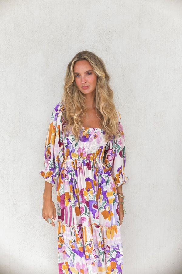 Jaase Vestido midi de manga comprida Impress&atilde;o