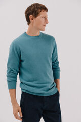 Cortefiel Lambswool jumper with round neck Blue