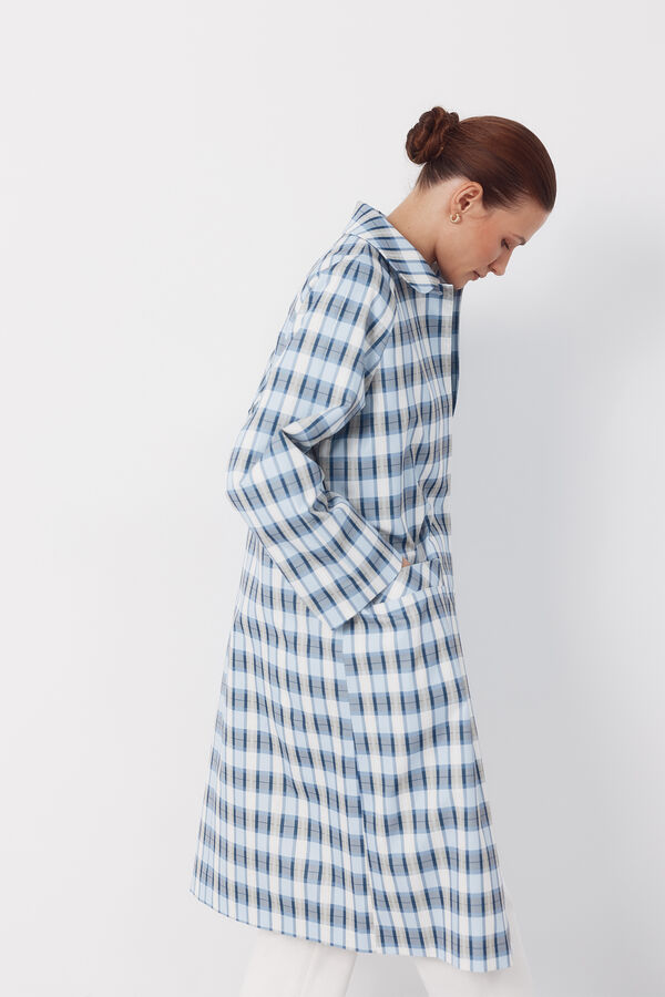 Cortefiel Long plaid trench coat Printed blue